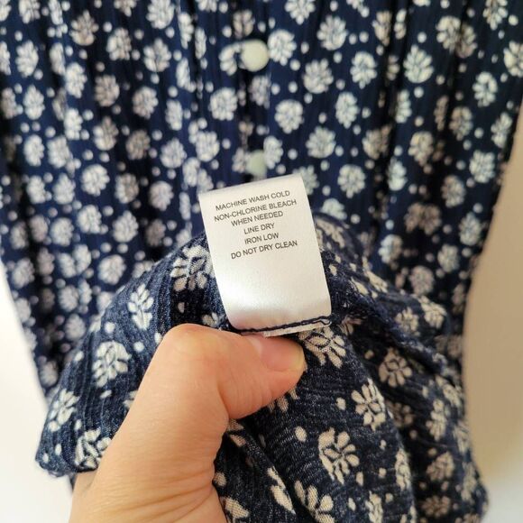 Bebop Navy Floral Button Front Midi Dress Women’s Medium Rayon Smocked Waist - Picture 7 of 8